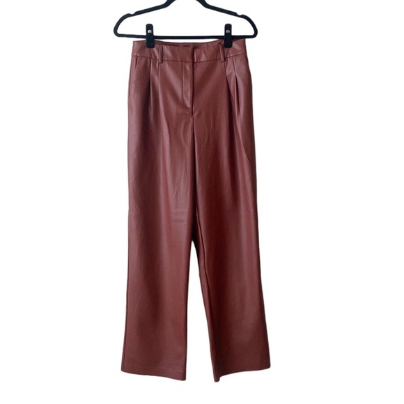 Revolve House of Harlow 1960 High Rise Faux Leather Straight Leg Trouser Pants 4 - Picture 1 of 10
